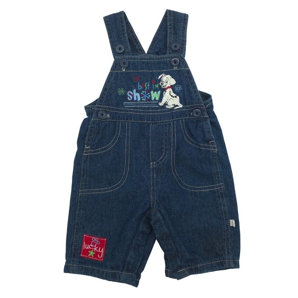 Vintage Disney 101 Dalmatians Denim Overalls Best In Show Puppy Blue 0-3M